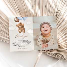 Teddy Bear, Blue Balloons, erster Geburtstag Dankeskarte