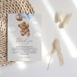 Teddy Bear, Blue Balloons, erster Geburtstag Dankeskarte