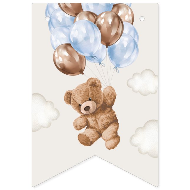 Teddy Bear, Blue Balloons, erster Geburtstag Wimpelkette (Erste Fahne)