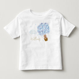 Teddy Bear Blue Balloons Gold Script Kleinkind T-shirt