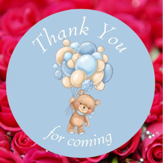Teddy Bear Blue Balloons Vielen Dank Runder Aufkleber (Show your gratitude with our Teddy Bear Blue Balloons Thank You stickers.)