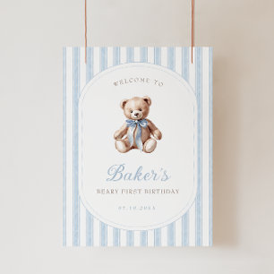 Teddy Bear Blue Birthday Willkommenszeichen Poster