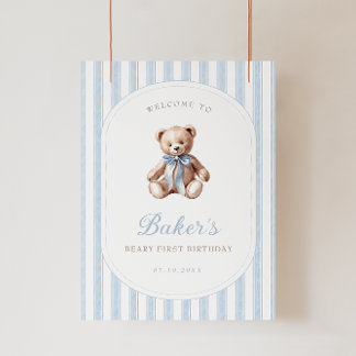 Teddy Bear Blue Birthday Willkommenszeichen Poster
