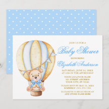 Teddy Bear Blue Bow Air Ballon Dots Baby Dusche