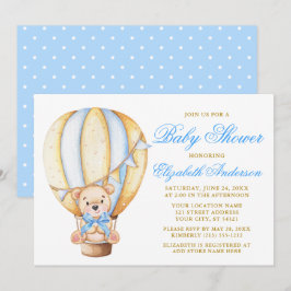 Teddy Bear Blue Bow Air Ballon Dots Baby Dusche Einladung