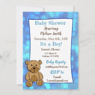Teddy Bear Blue Boy Baby Einladungen