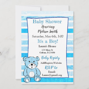 Teddy Bear Blue Boy Baby Shower Einladungen