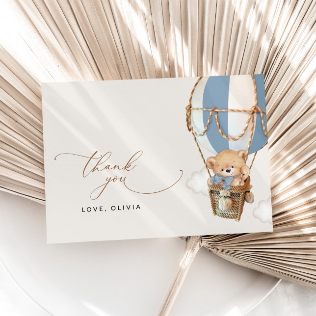 Teddy Bear, Blue Hot Air Ballon, Babydusche Dankeskarte (Von Creator hochgeladen)