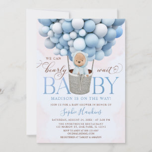 Teddy Bear Blue Hot Air Ballon Babydusche Einladung
