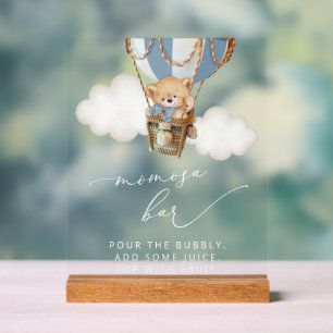 Teddy Bear, Blue Hot Air Ballon, Momosa Bar Acrylschild