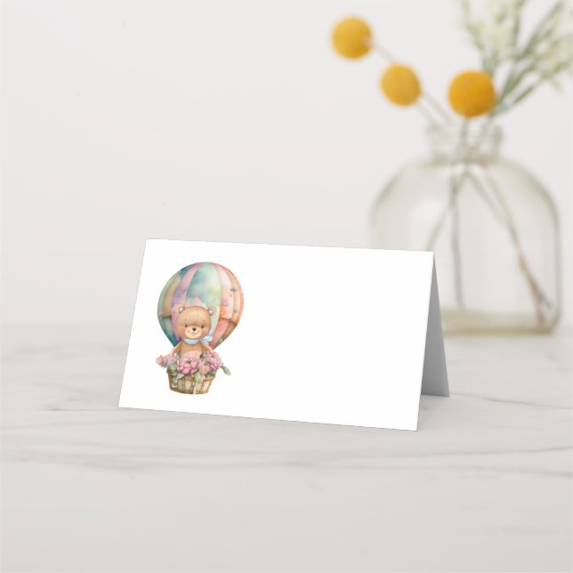 Teddy Bear Blue Hot Air Ballon Party Table Card Platzkarte (Rückseite)