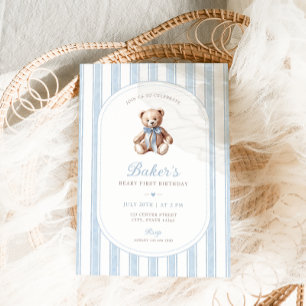 Teddy Bear Blue Minimalistisch Boy Birthday Einladung