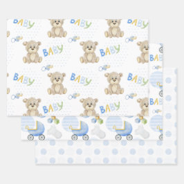 Teddy Bear Blue Punkts Baby Boy Geschenkpapier Set