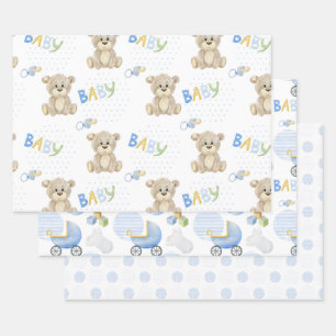Teddy Bear Blue Punkts Baby Boy Geschenkpapier Set