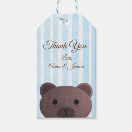Teddy Bear Blue Striping Vielen Dank Tag Geschenkanhänger
