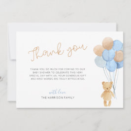 Teddy Bear Blue Tan Balloons Babydusche Dankeskarte