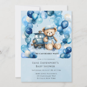 Teddy Bear Blue Train Boy Baby Dusche Einladung