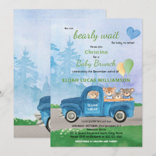 Teddy Bear Blue Truck Balloons Forest Baby Dusche Einladung