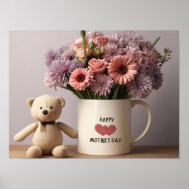 Teddy Bear, Blume & Coffee Tasse Poster