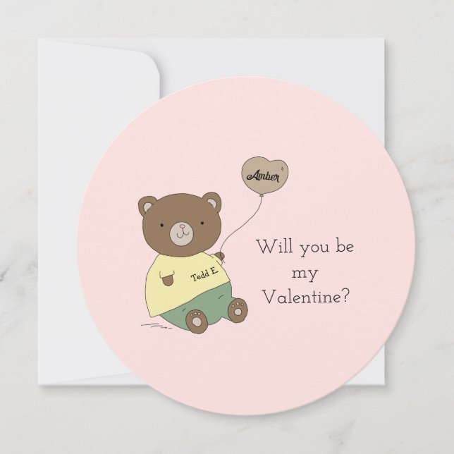 Teddy Bear Blush Pink Valentine's Day Card (Vorderseite)