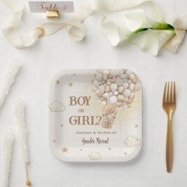 Teddy Bear Boho Air Ballon Gender Reveal Pappteller