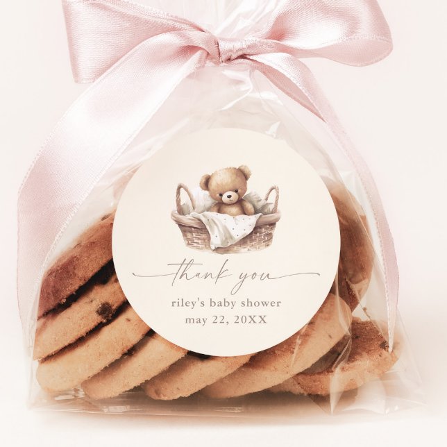 Teddy Bear Boho Baby Dusche Vielen Dank für Ihre U Runder Aufkleber (Gender Neutral Teddy Bear Boho Baby Shower Thank You Favor Sticker.)