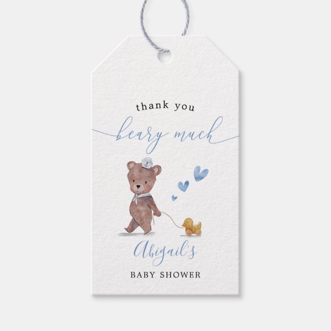 Teddy Bear Boy Baby Dusche Gefallen Geschenkanhänger (Vorderseite)