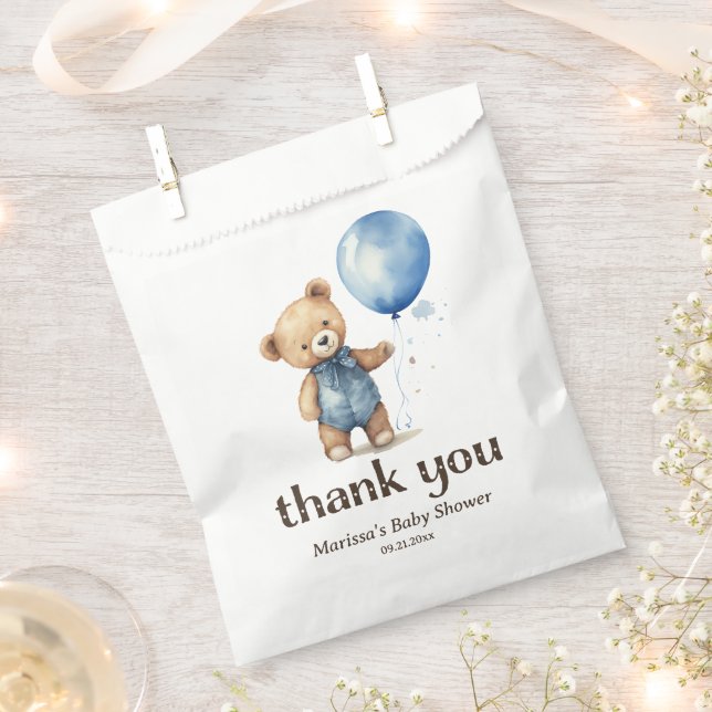 Teddy Bear Boy Baby Dusche Vielen Dank Geschenktütchen (Ausgeschnitten)