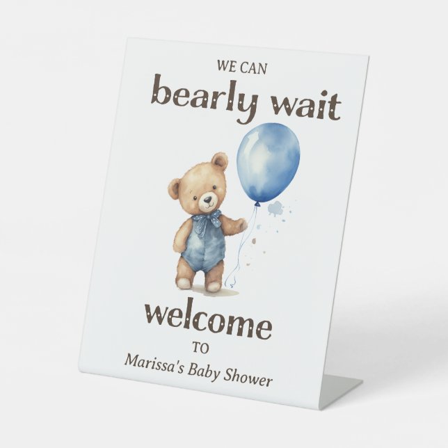 Teddy Bear Boy Baby Dusche Willkommen Sockelschild (Vorderseite)