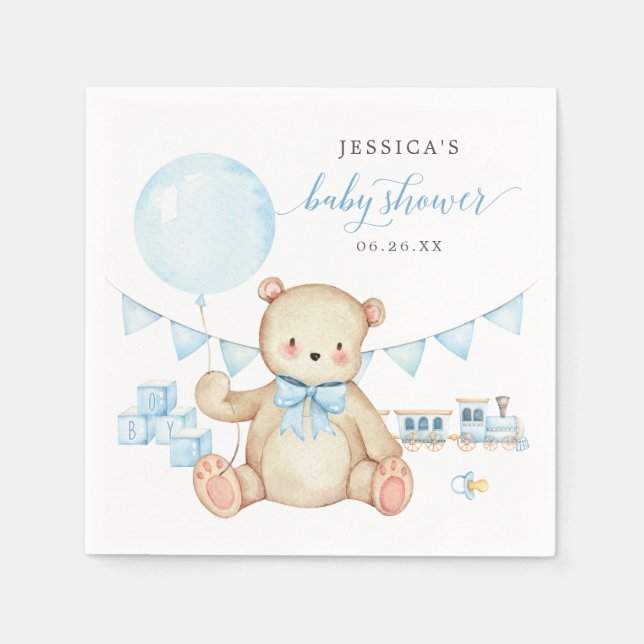 Teddy Bear Boy Baby Shooting Cocktail Napkin Serviette (Vorderseite)