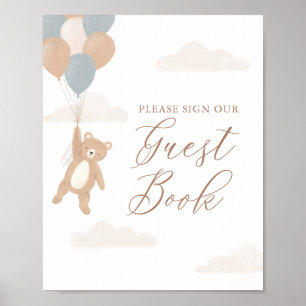 Teddy Bear Boy Baby Shooting Guest Book Sign Poster