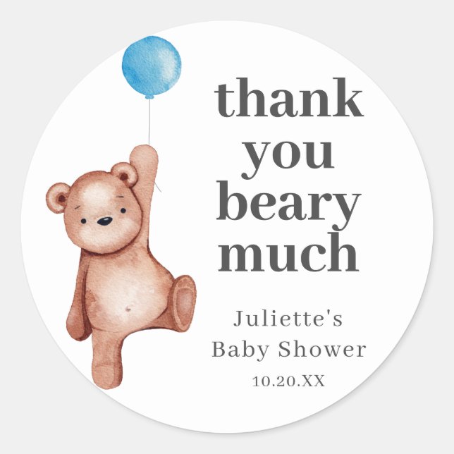 Teddy Bear Boy Baby Shower Classic Round Sticker (Vorderseite)