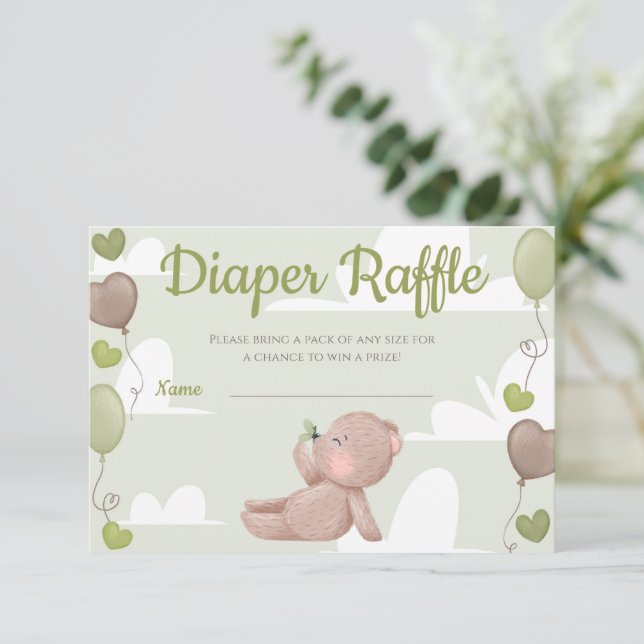 Teddy Bear Boy Baby shower Diaper Carte Raffle (Debout devant)