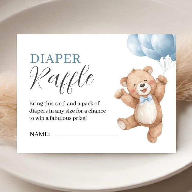 Teddy Bear Boy Baby Shower Diaper Raffle Begleitkarte (Von Creator hochgeladen)