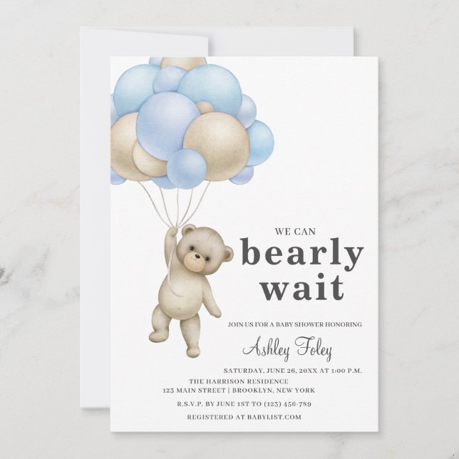 Teddy Bear Boy Baby Shower Einladung (Vorderseite)
