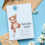 Teddy Bear Boy Baby Shower Einladung<br><div class="desc">Eine Babydusche "wir können frühzeitig warten" Einladung mit einem Teddybär und einem blauen Ballon für einen kleinen Jungen. Matching Artikel in der Teddy Bear Baby Shower Theme Kollektion erhältlich.</div>