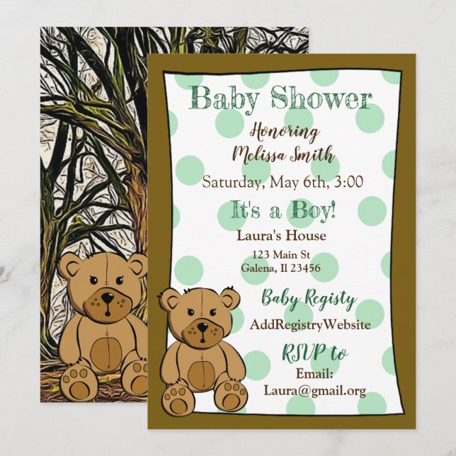 Teddy Bear Boy Baby Shower Einladungen (Vorne/Hinten)