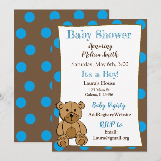 Teddy Bear Boy Baby Shower Einladungen (Vorne/Hinten)