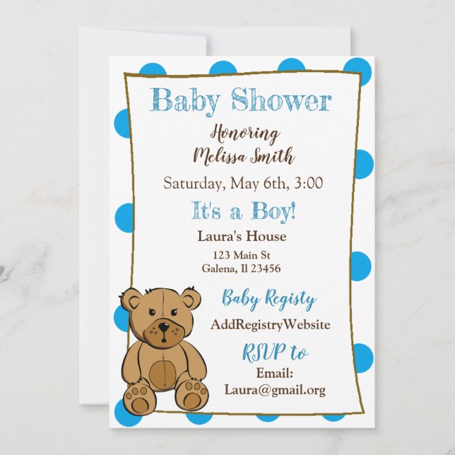 Teddy Bear Boy Baby Shower Einladungen (Vorderseite)