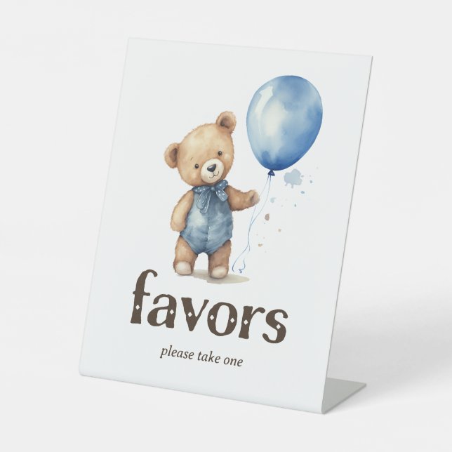 Teddy Bear Boy Baby Shower Favoriten Sockelschild (Vorderseite)