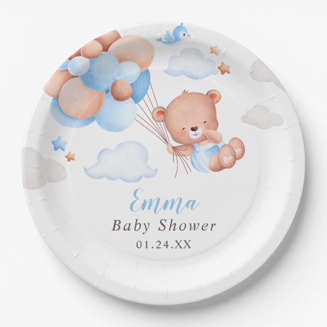 Teddy Bear Boy Baby Shower Pappteller (Vorderseite)