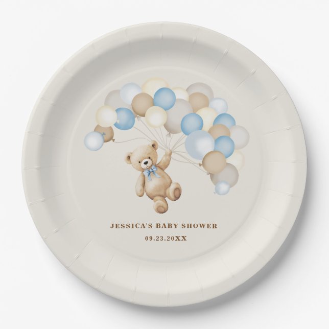Teddy Bear Boy Baby Shower Pappteller (Vorderseite)