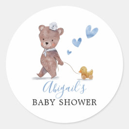 Teddy Bear Boy Baby Shower Runder Aufkleber