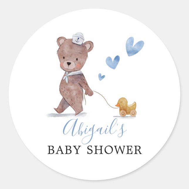 Teddy Bear Boy Baby Shower Runder Aufkleber (Vorderseite)