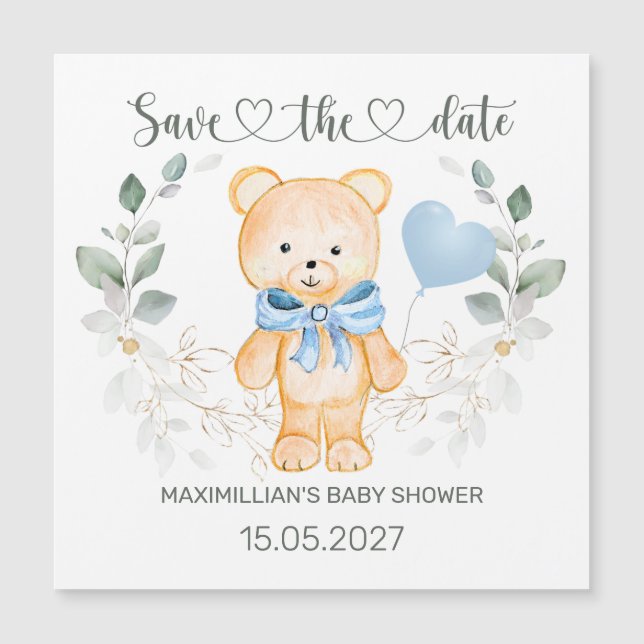 Teddy Bear Boy Babydusche Save the Date Magnetkarte (Vorderseite)