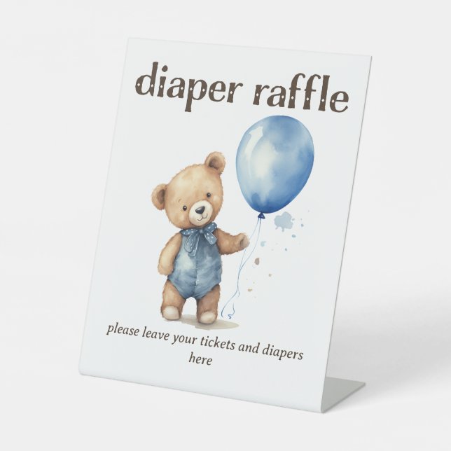 Teddy Bear Boy Babydusche Windelwindeln Sockelschild (Vorderseite)
