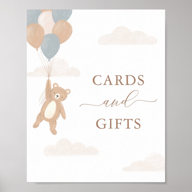 Teddy Bear Boy Babyduschkarten und Geschenke Unter Poster (Vorne)