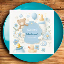 Teddy Bear Boy Blue Baby Dusche