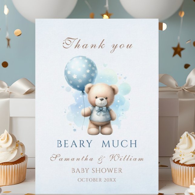 Teddy Bear Boy Blue Balloon Sweet Baby Show Dankeskarte (Von Creator hochgeladen)