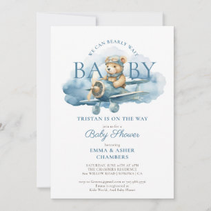 Teddy Bear Boy Blue Bearly Wait Baby Dusche Einladung